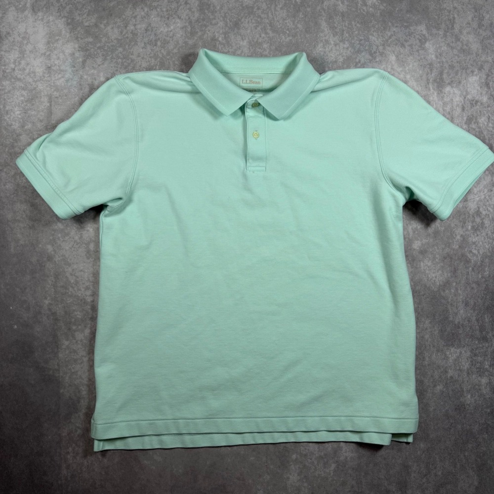 LL Bean Mens Large Regular Short Sleeve Polo Shirt Mint Green Pique Minimalist